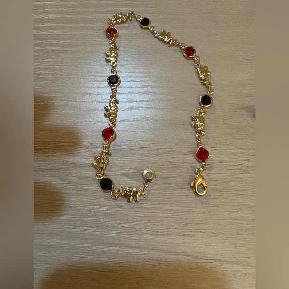 Gold plated , Elegant Gold and Red ankle Bracelet, 9.5 inch chain - Picture 1 of 2